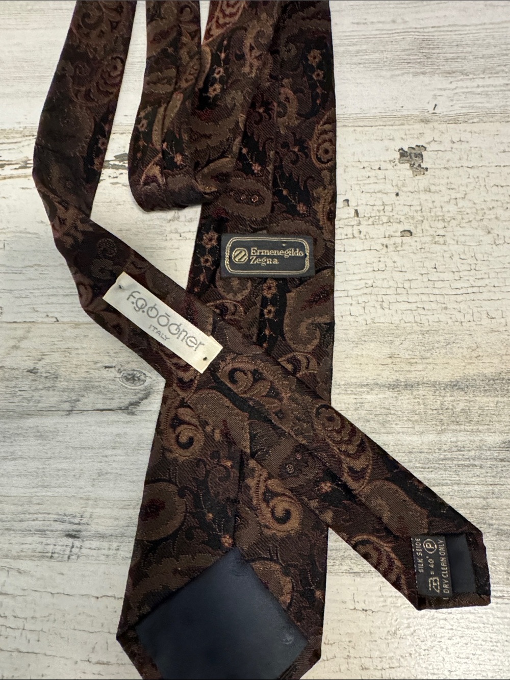 Vintage Ermenegildo Zegna F.G. Bodner 100% Silk Paisley Brocade Tie Italy